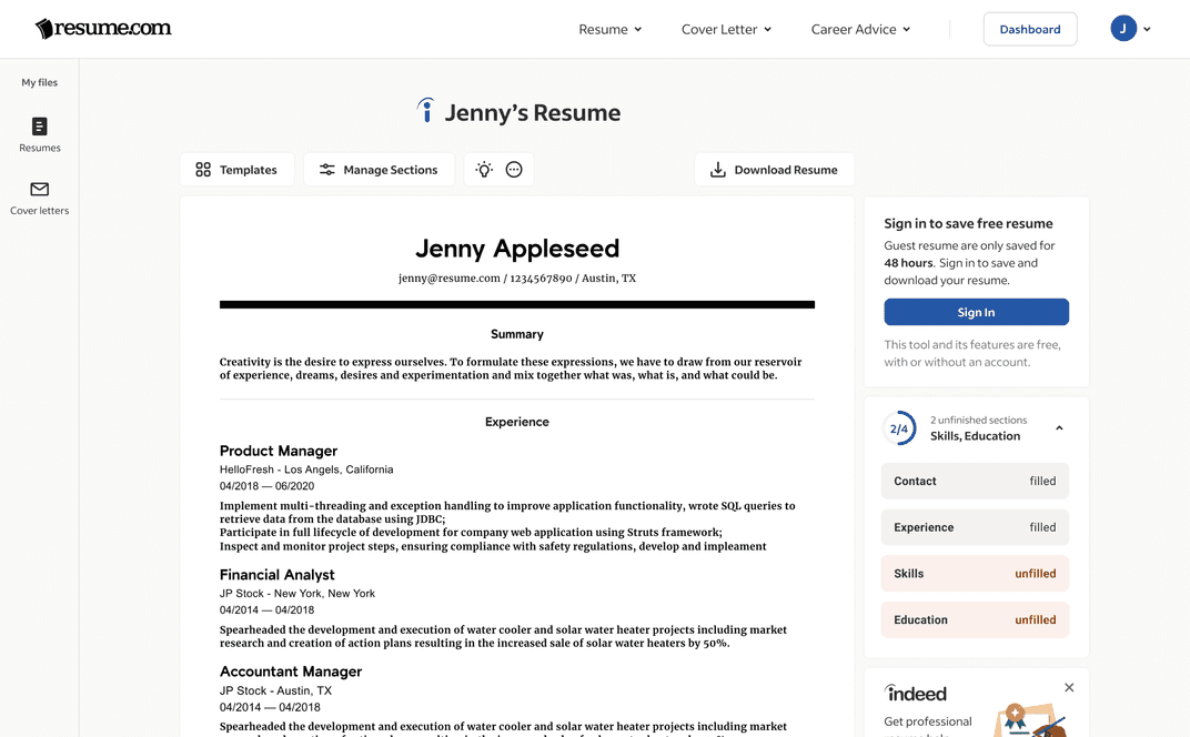Resume builder