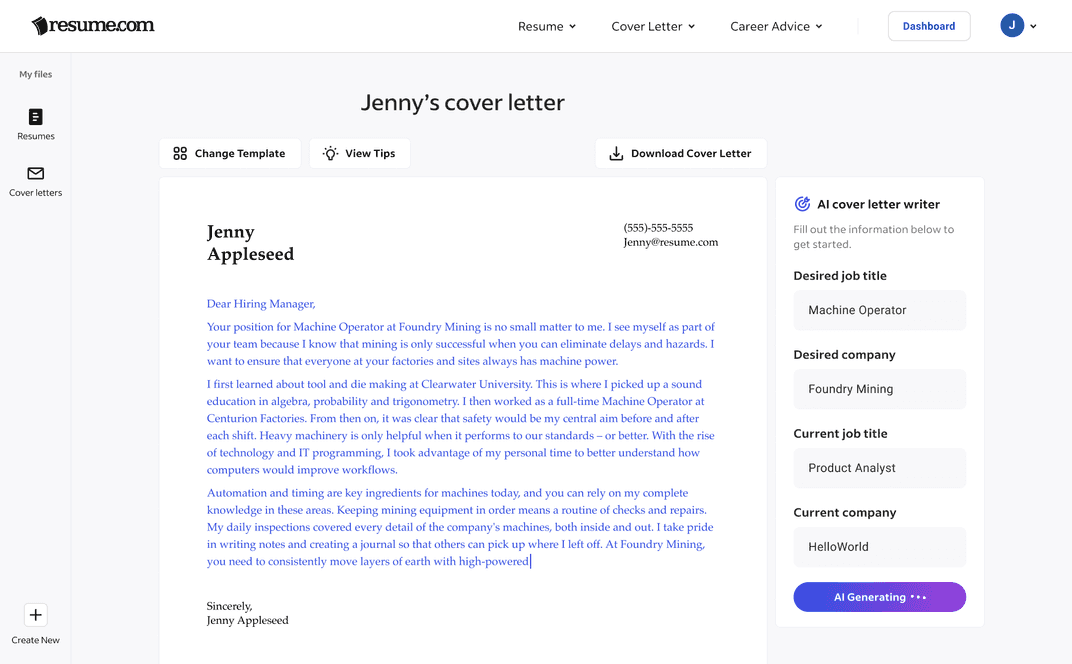 Cover letter builder